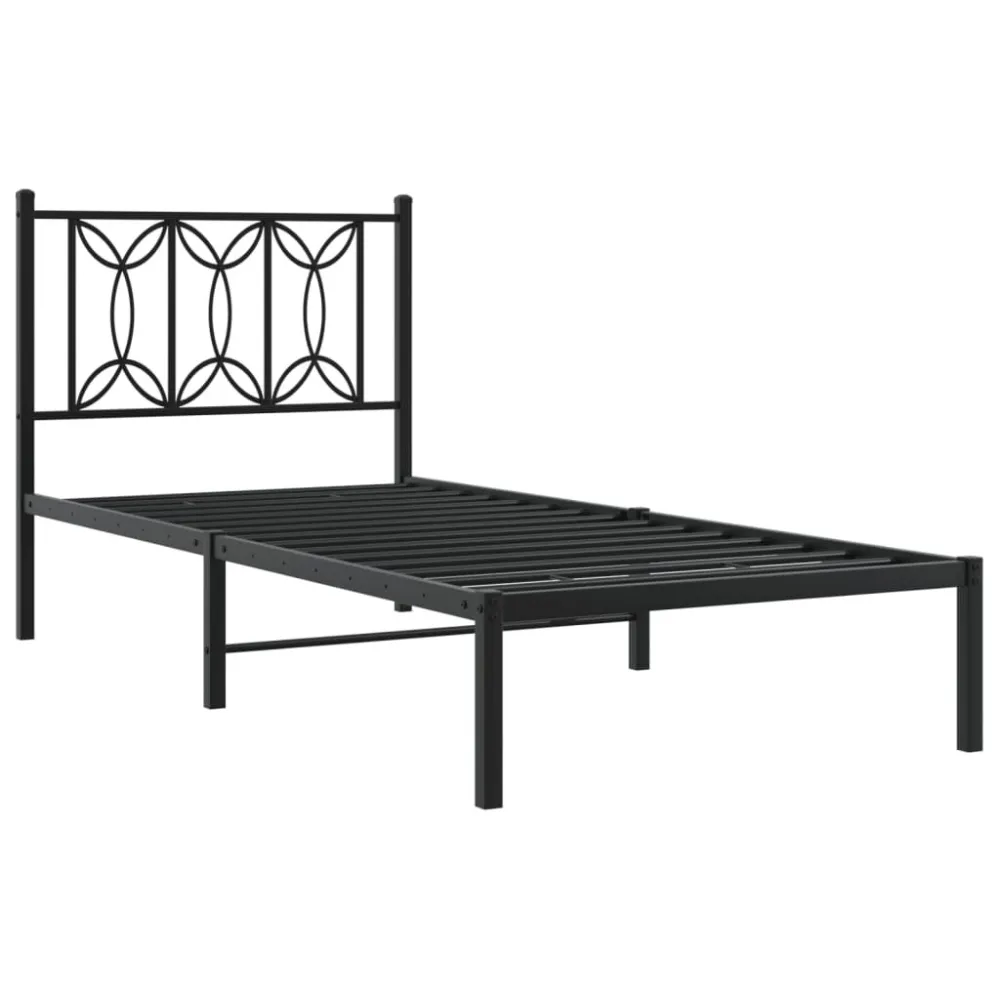 Bedframe met hoofdbord metaal zwart 80x200 cm