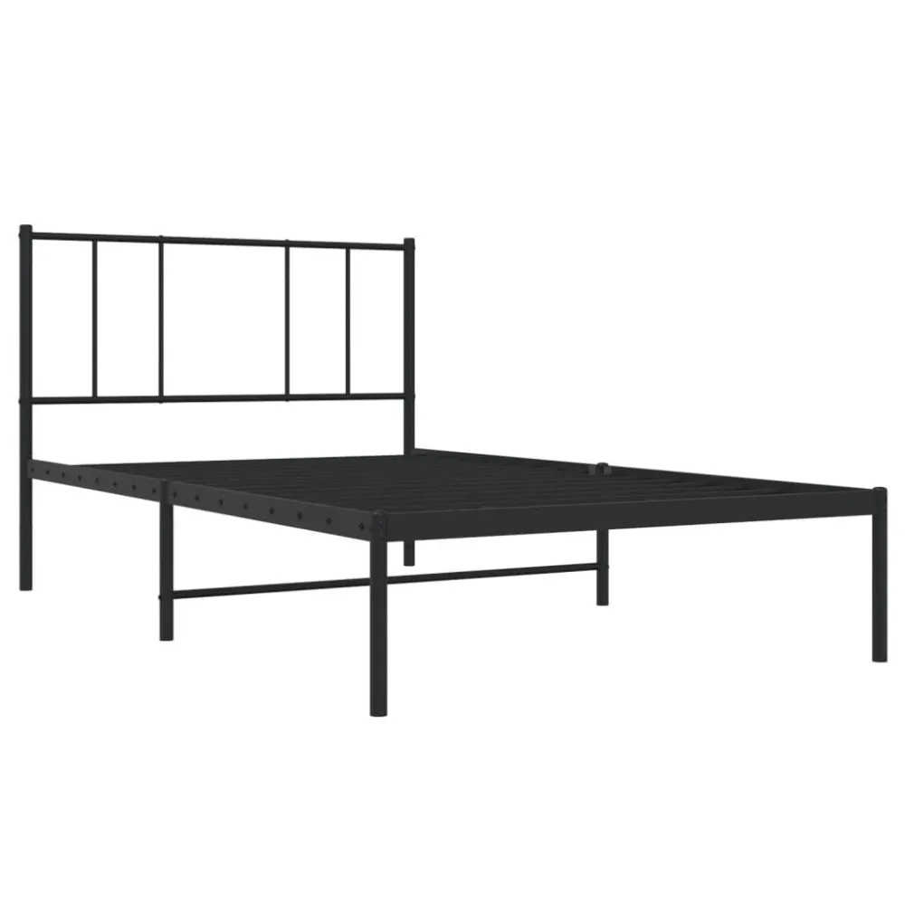 Bedframe met hoofdbord metaal zwart 80x200 cm