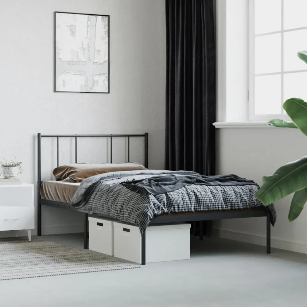 Bedframe met hoofdbord metaal zwart 80x200 cm