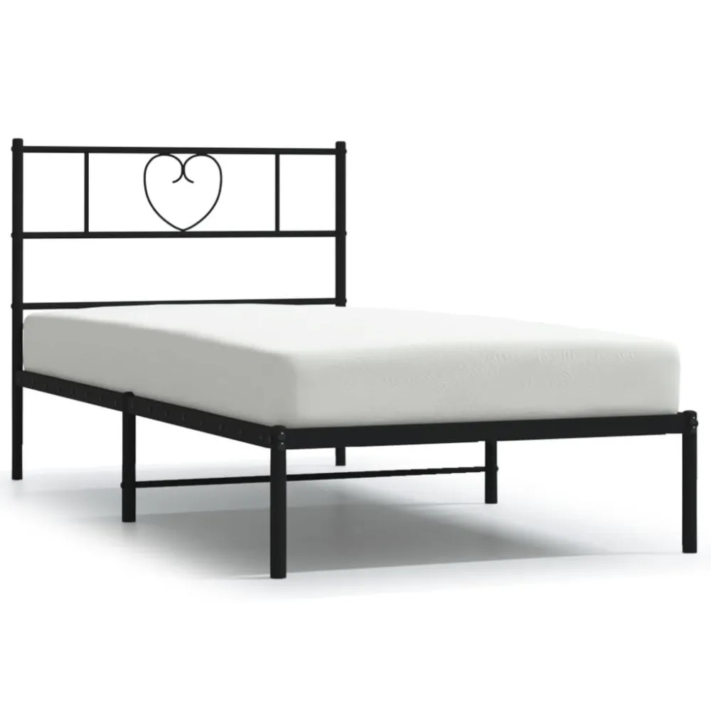 Bedframe met hoofdbord metaal zwart 80x200 cm