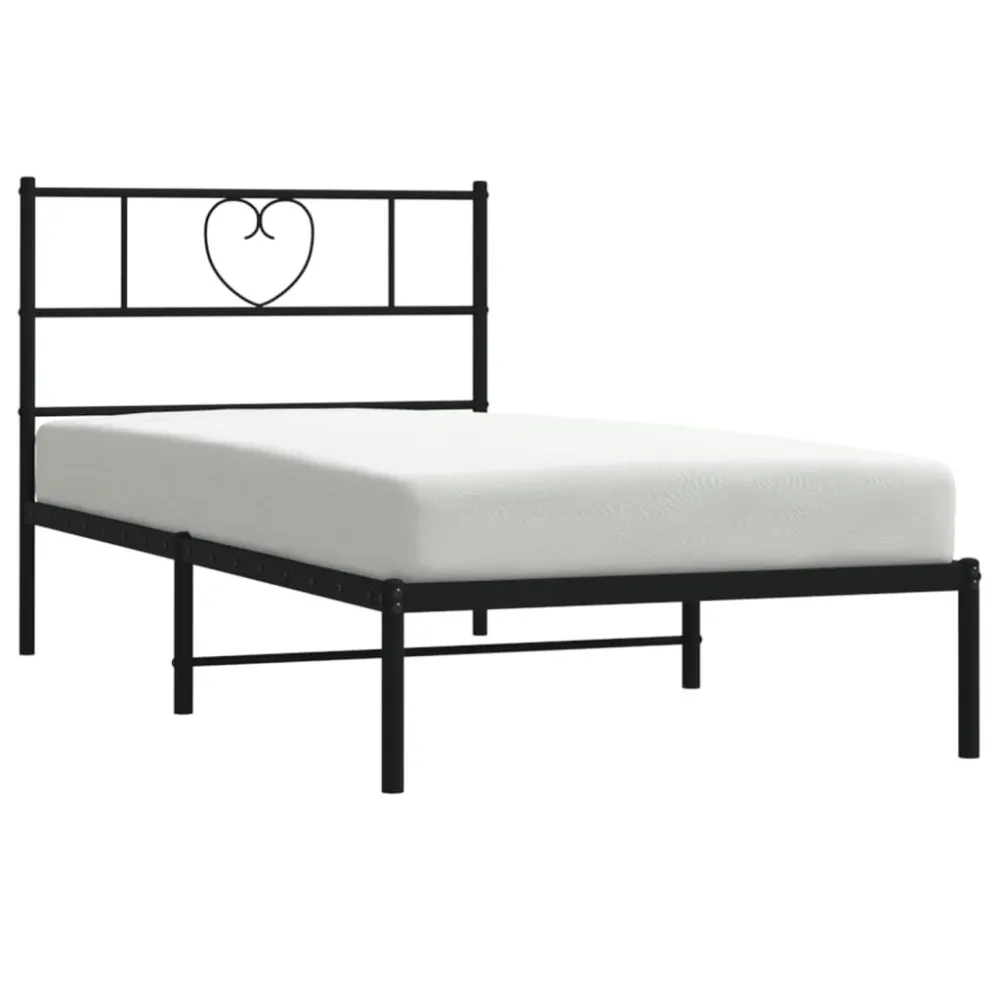 Bedframe met hoofdbord metaal zwart 80x200 cm