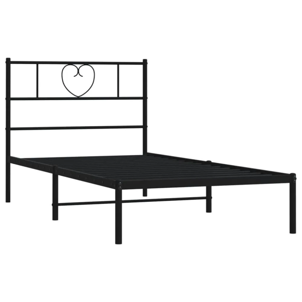 Bedframe met hoofdbord metaal zwart 80x200 cm