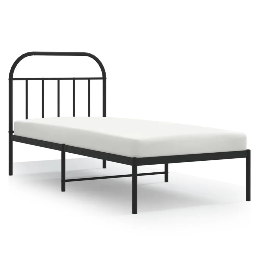 Bedframe met hoofdbord metaal zwart 80x200 cm