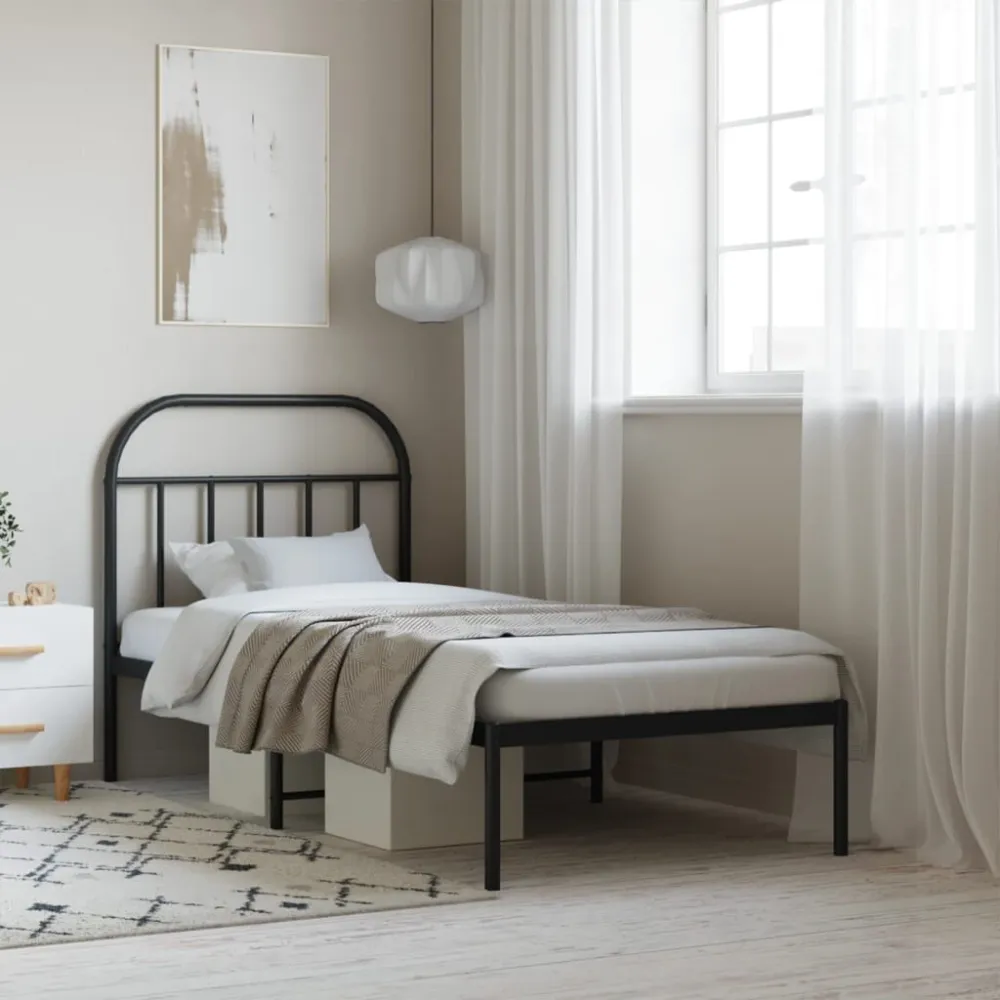 Bedframe met hoofdbord metaal zwart 80x200 cm