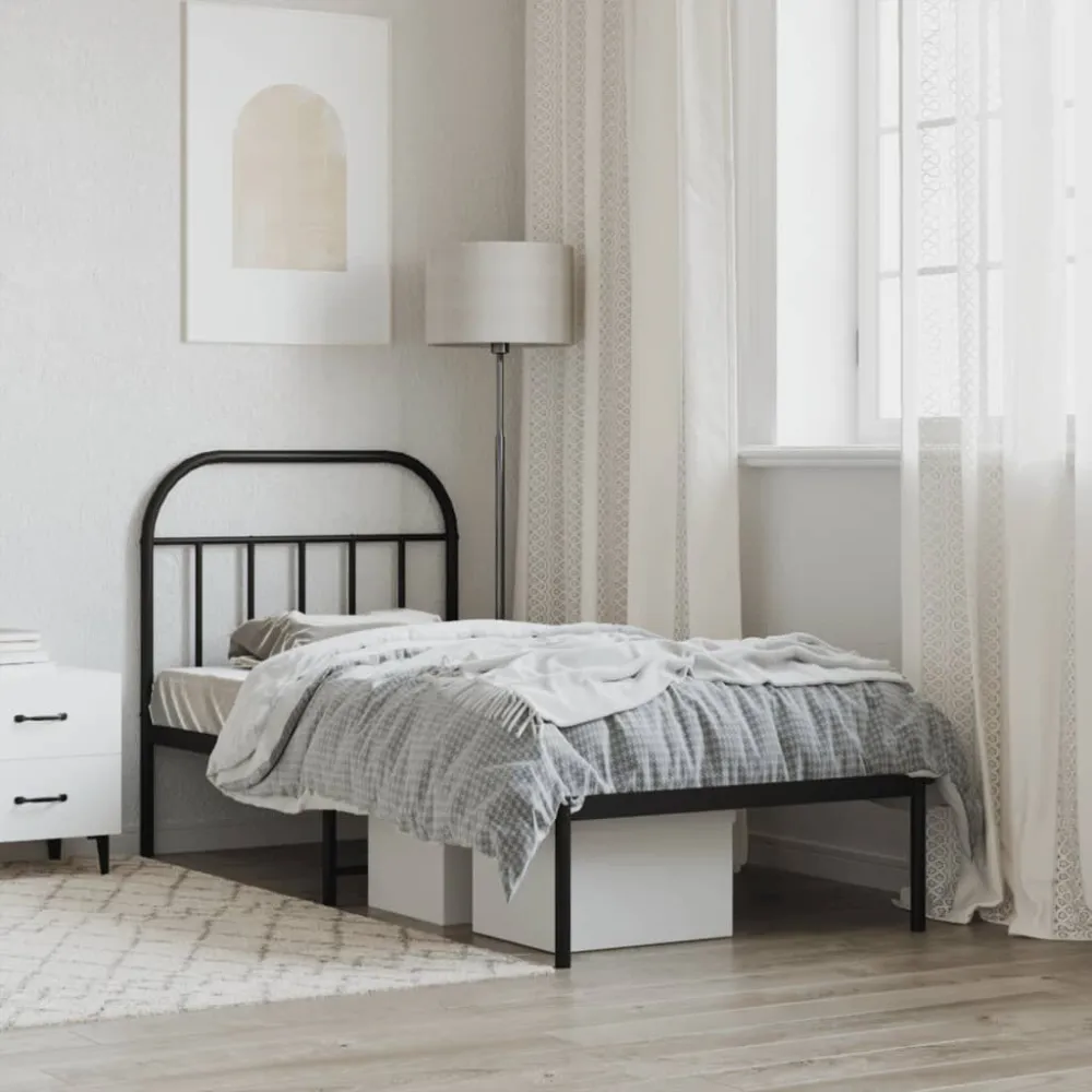 Bedframe met hoofdbord metaal zwart 80x200 cm