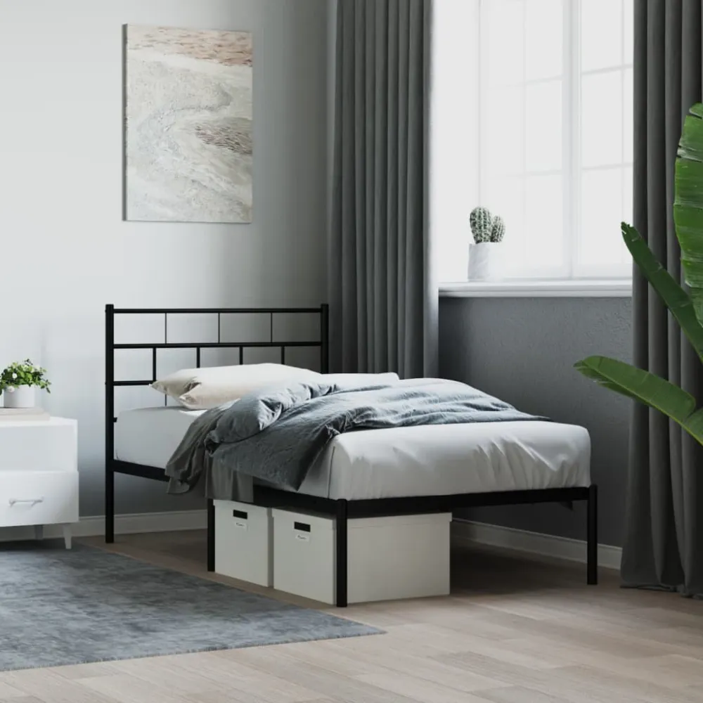 Bedframe met hoofdbord metaal zwart 80x200 cm