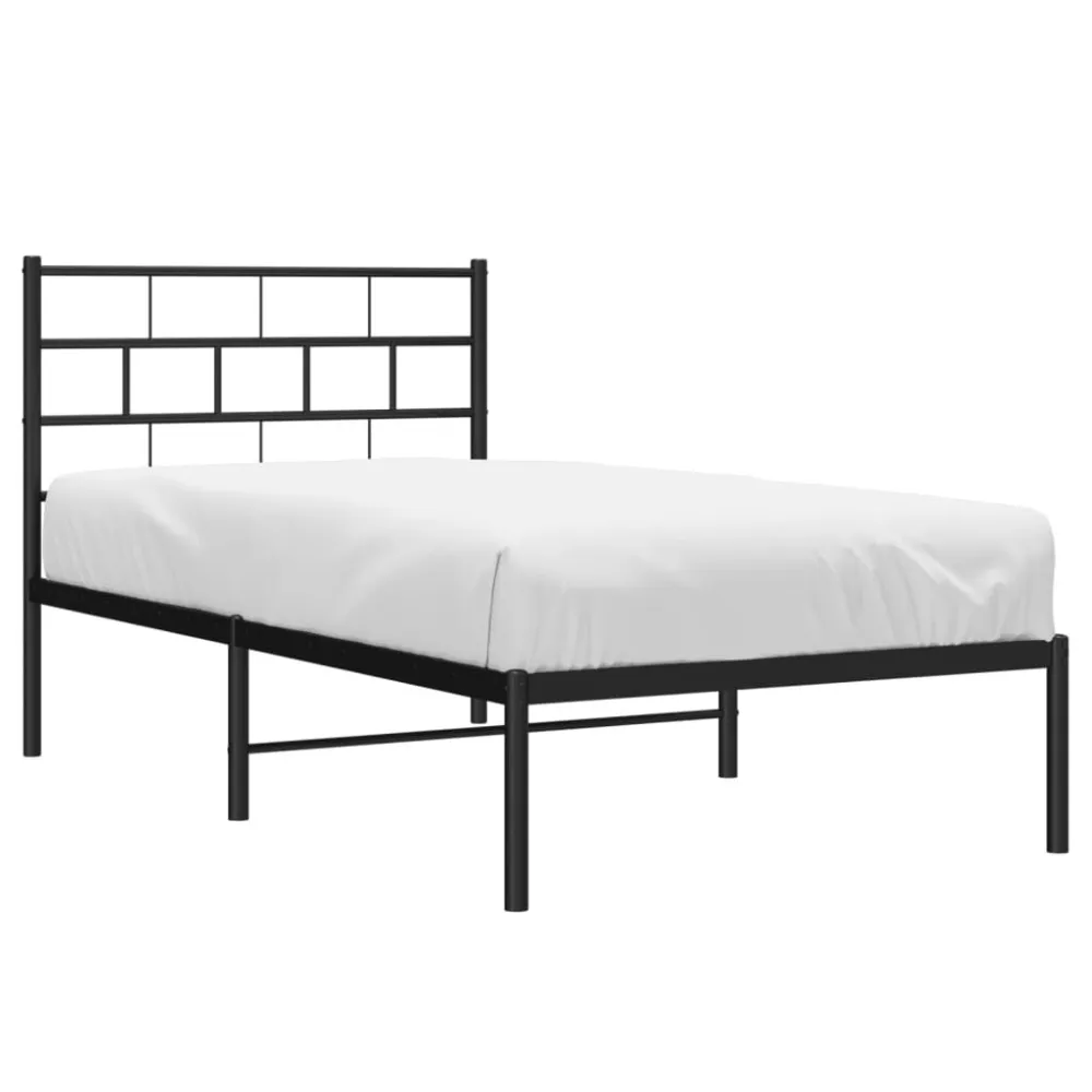 Bedframe met hoofdbord metaal zwart 80x200 cm