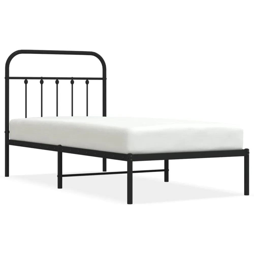 Bedframe met hoofdbord metaal zwart 80x200 cm