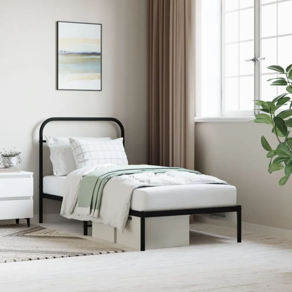 Bedframe met hoofdbord metaal zwart 80x200 cm