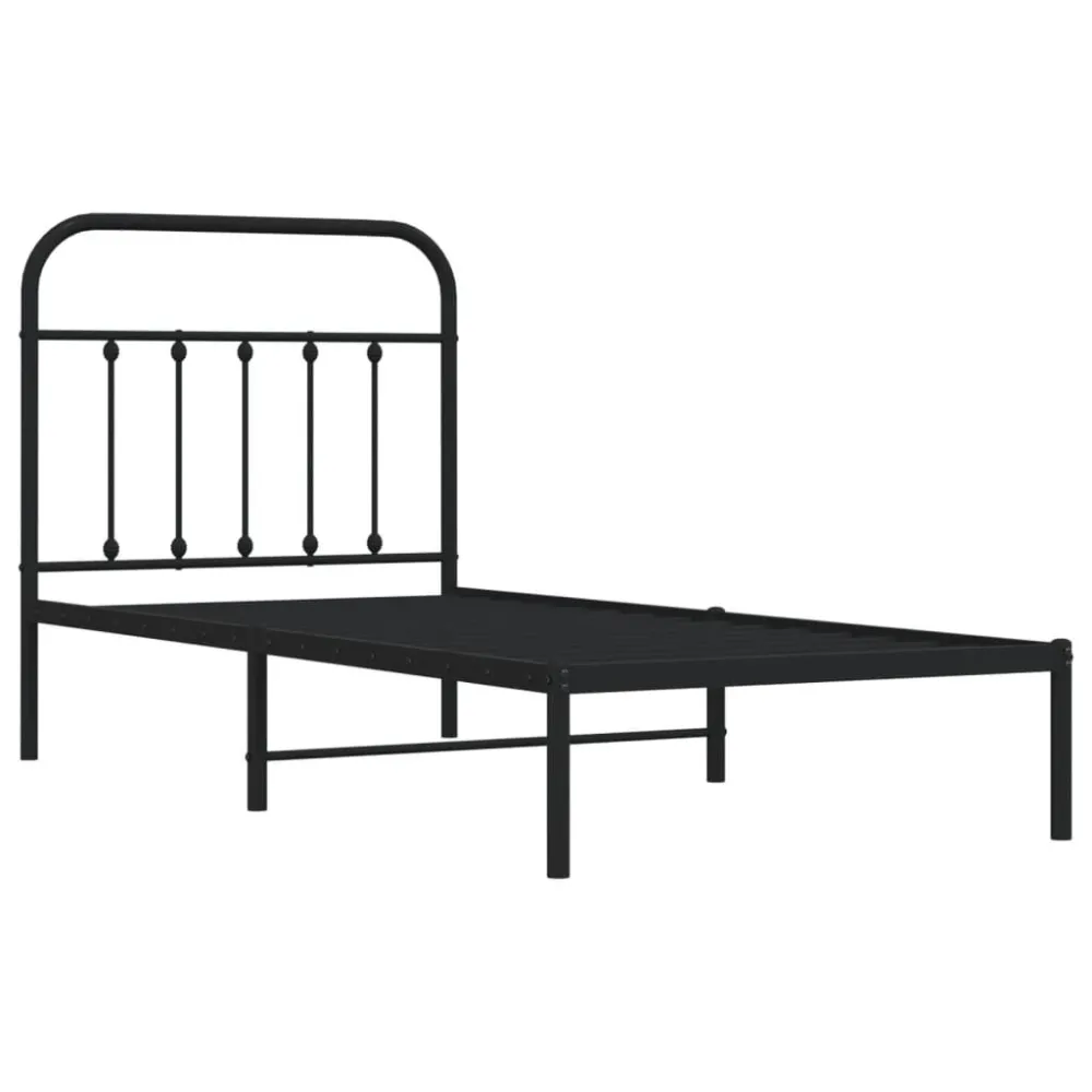 Bedframe met hoofdbord metaal zwart 80x200 cm