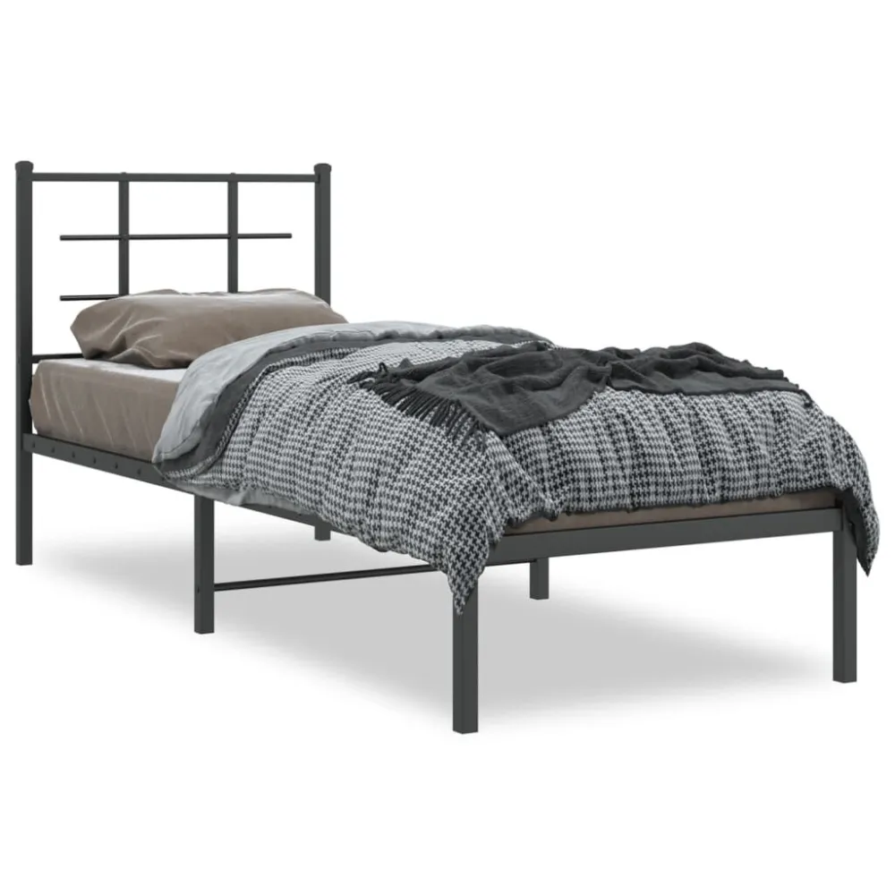Bedframe met hoofdbord metaal zwart 80x200 cm