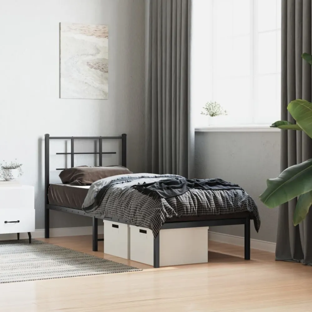 Bedframe met hoofdbord metaal zwart 80x200 cm