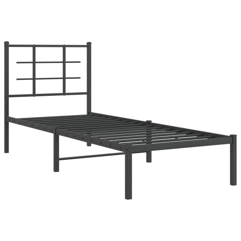 Bedframe met hoofdbord metaal zwart 80x200 cm