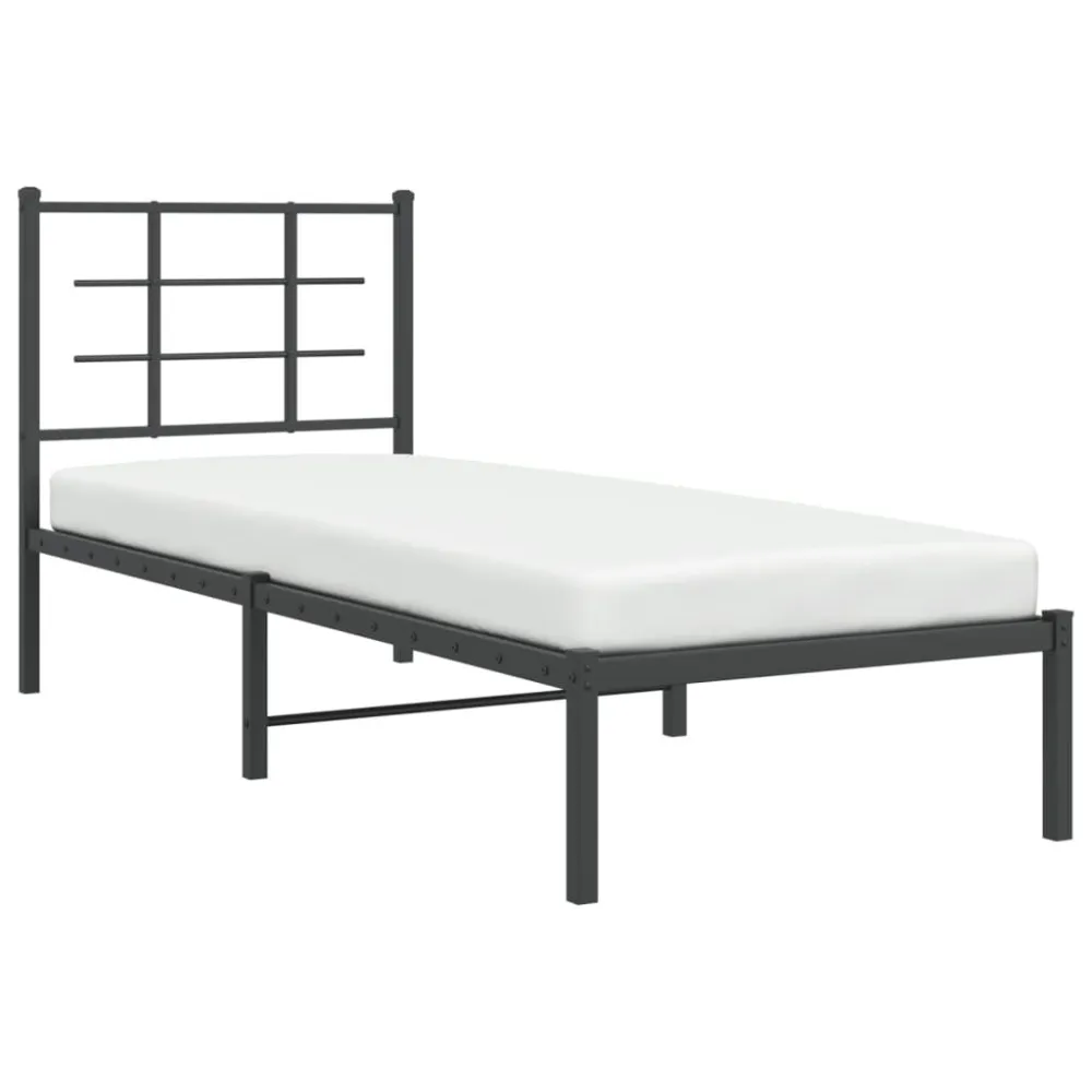 Bedframe met hoofdbord metaal zwart 80x200 cm