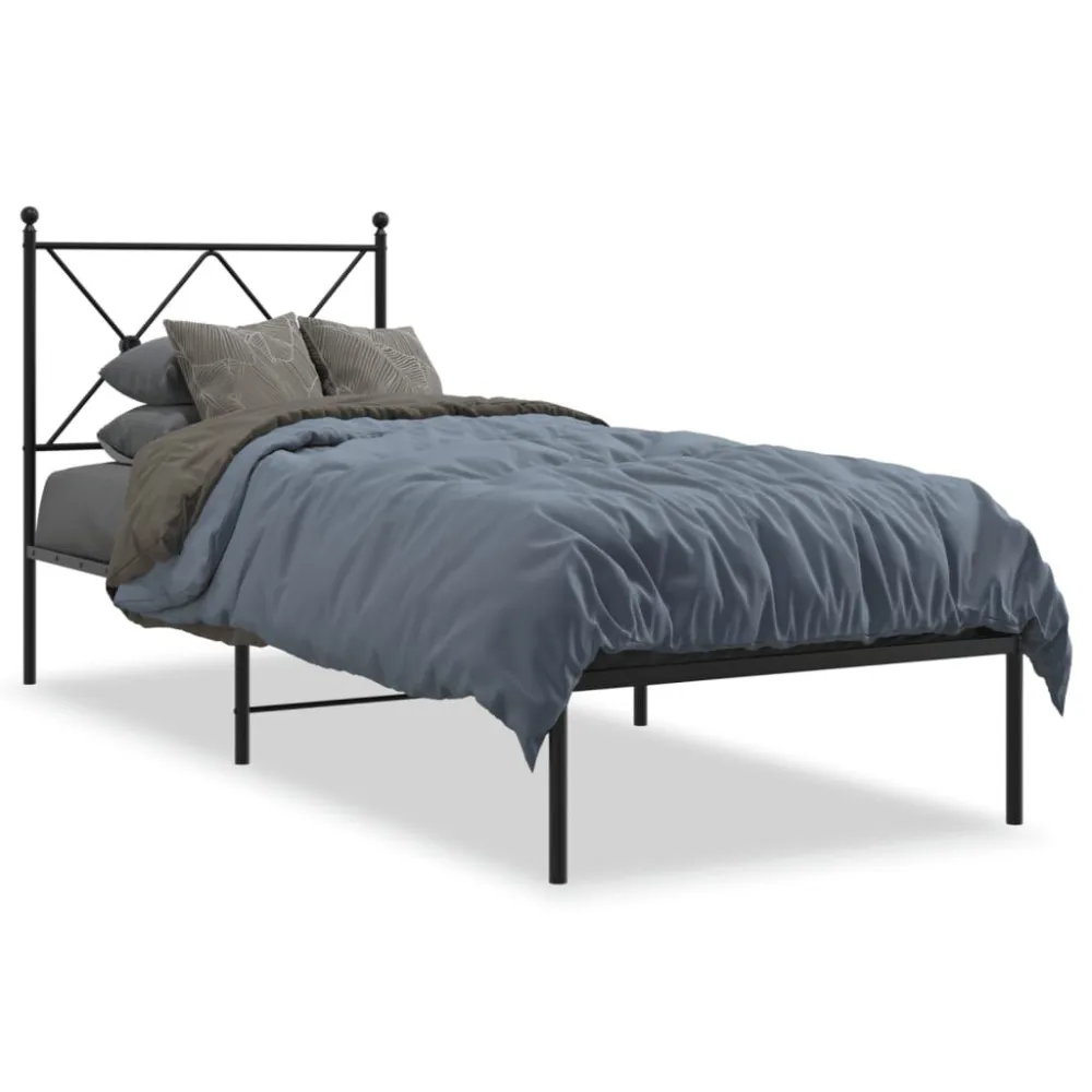 Bedframe met hoofdbord metaal zwart 80x200 cm