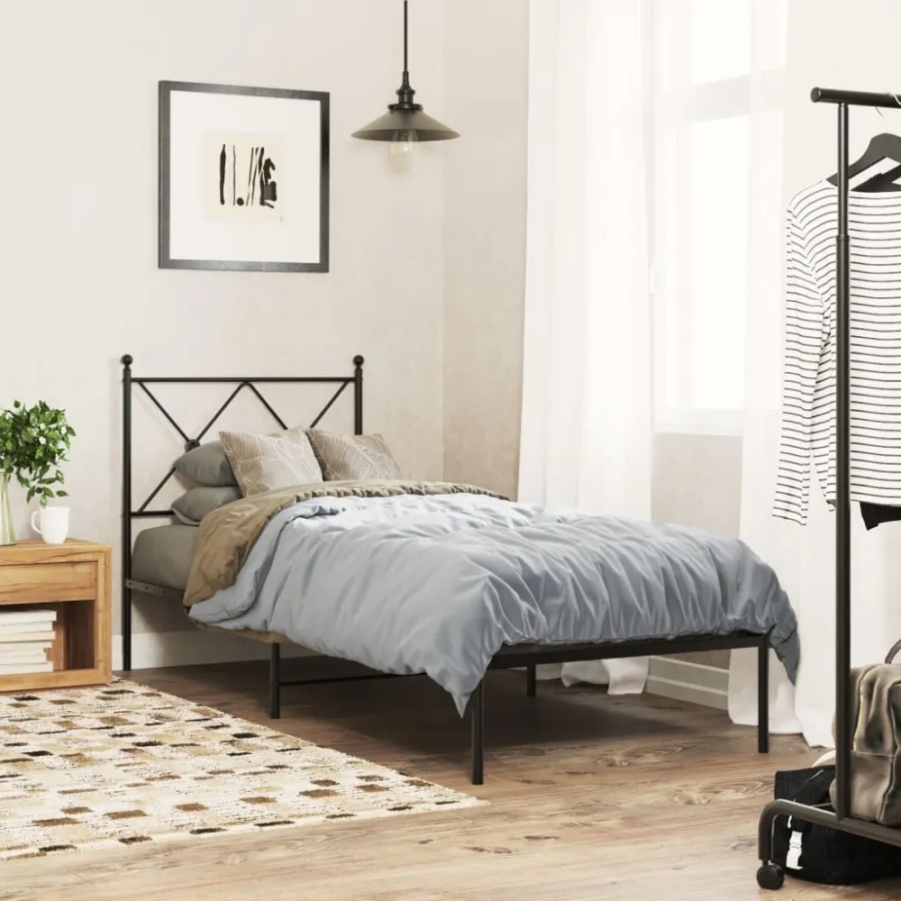 Bedframe met hoofdbord metaal zwart 80x200 cm
