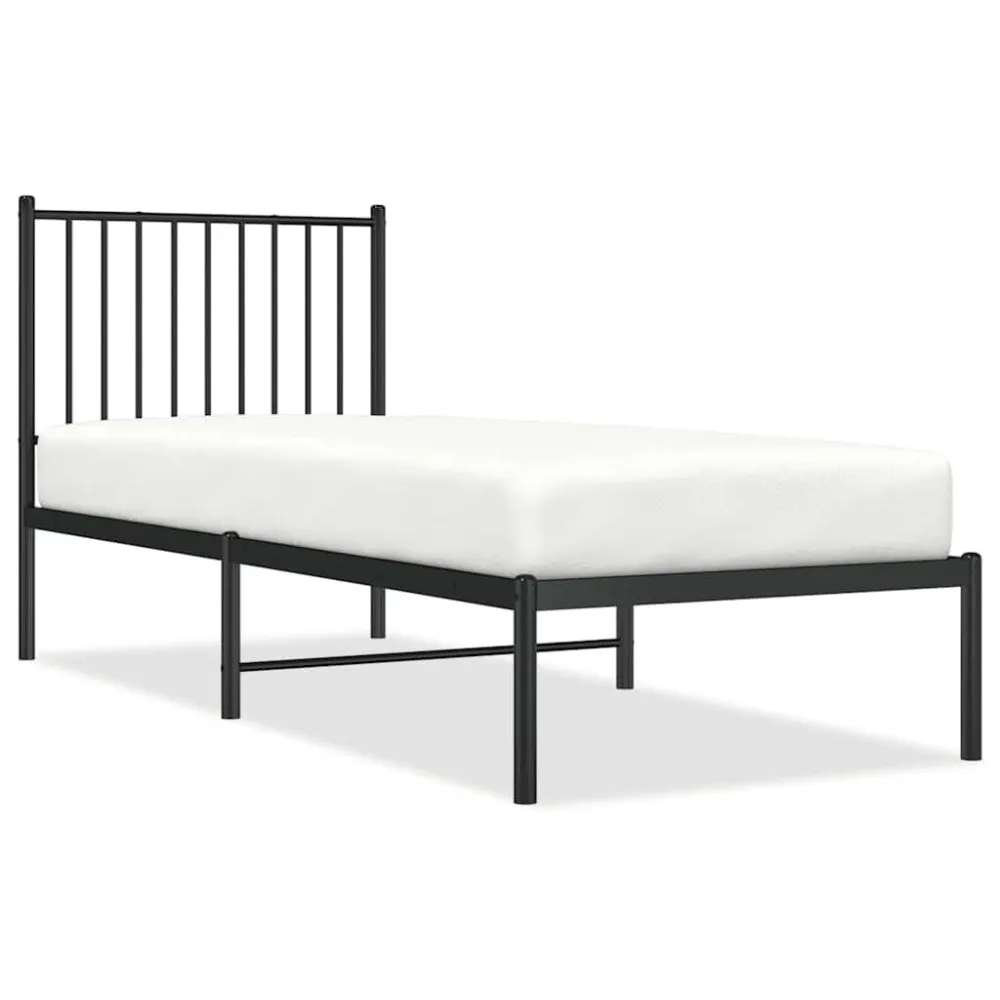 Bedframe met hoofdbord metaal zwart 80x200 cm