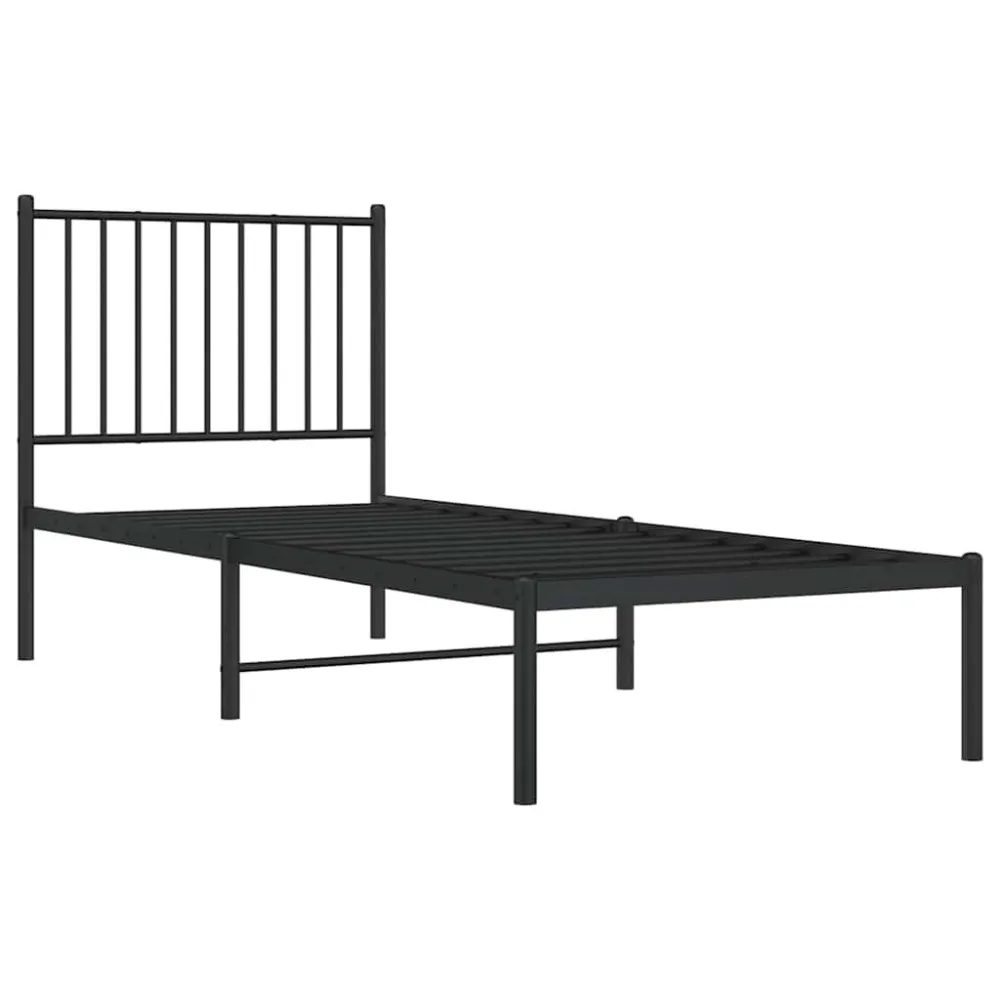 Bedframe met hoofdbord metaal zwart 80x200 cm