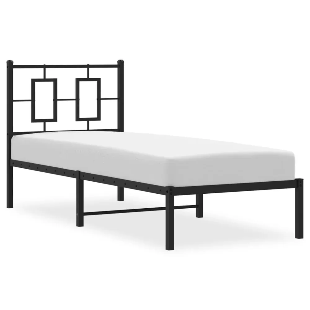 Bedframe met hoofdbord metaal zwart 80x200 cm