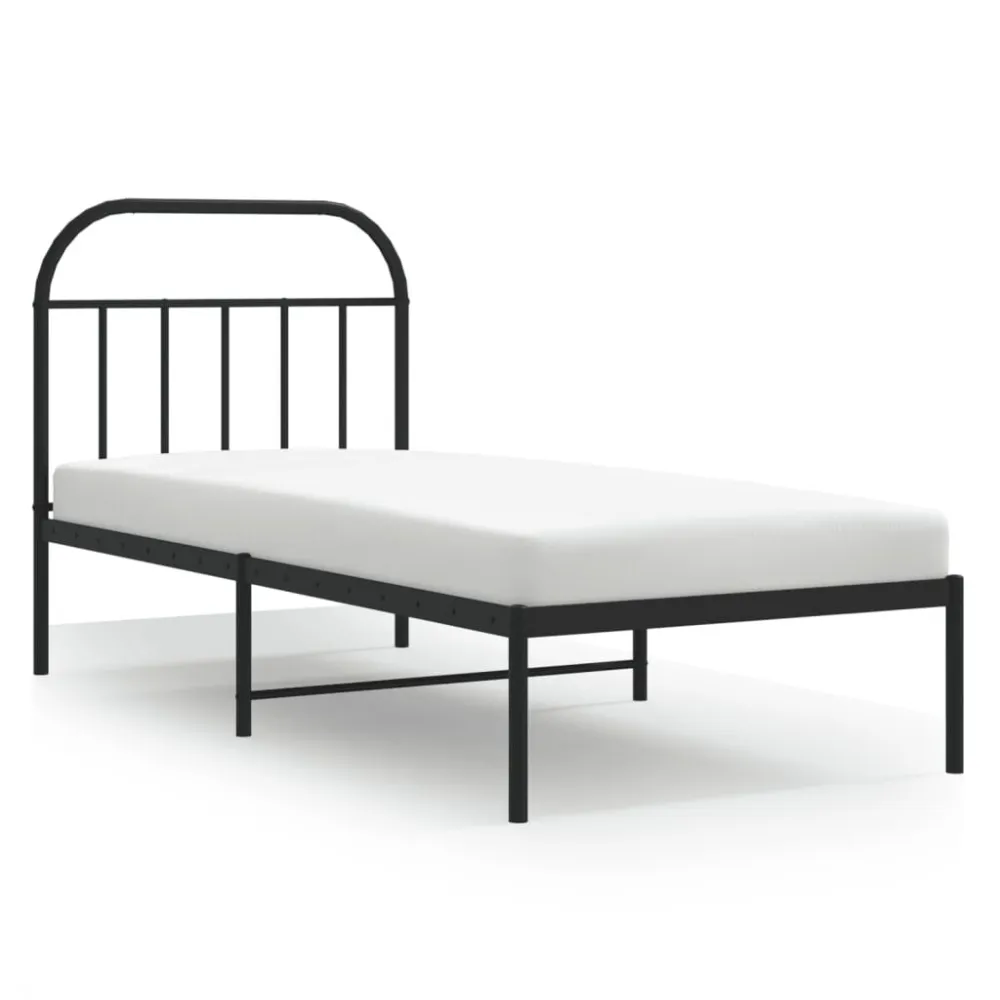 Bedframe met hoofdbord metaal zwart 90x190 cm