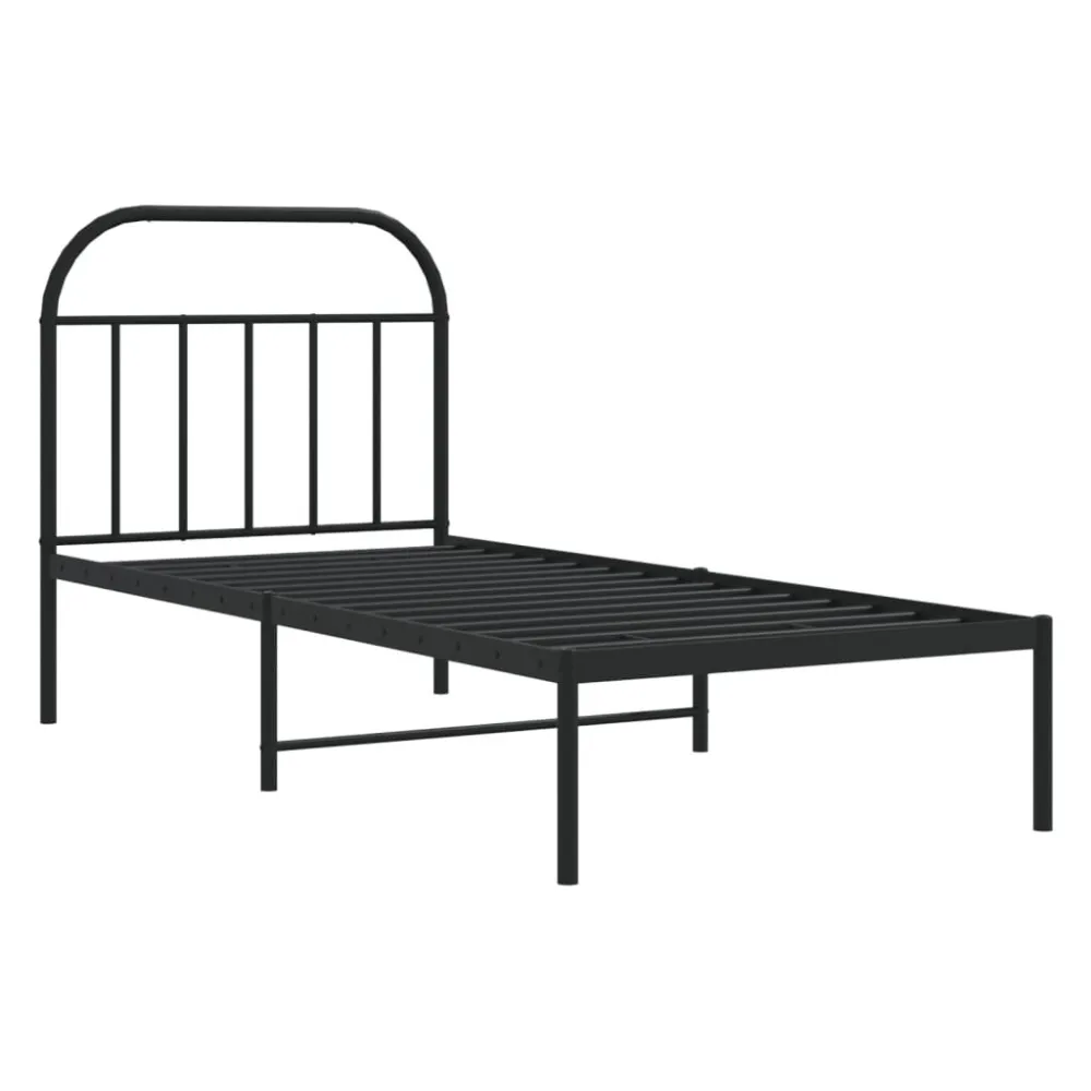 Bedframe met hoofdbord metaal zwart 90x190 cm