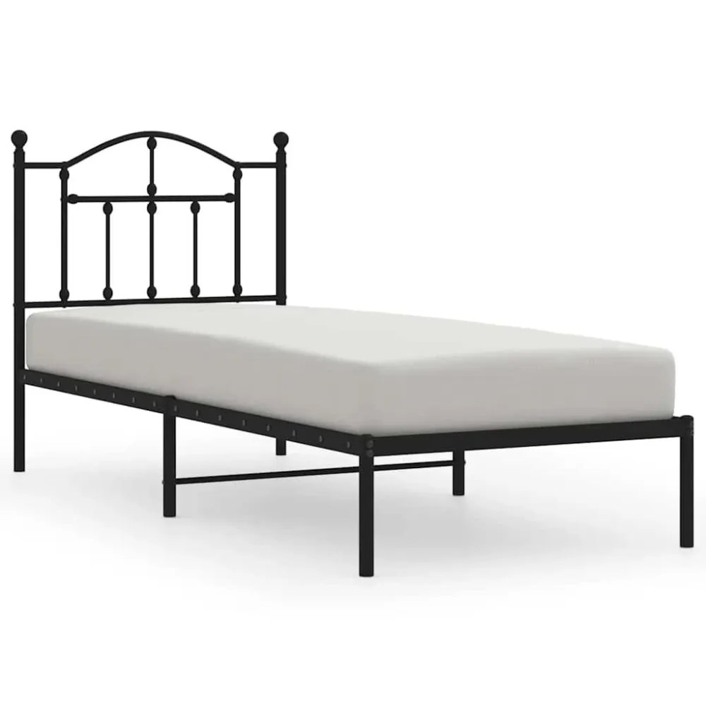 Bedframe met hoofdbord metaal zwart 90x190 cm