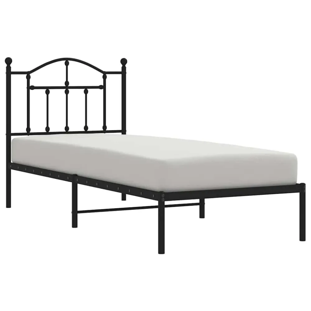 Bedframe met hoofdbord metaal zwart 90x190 cm