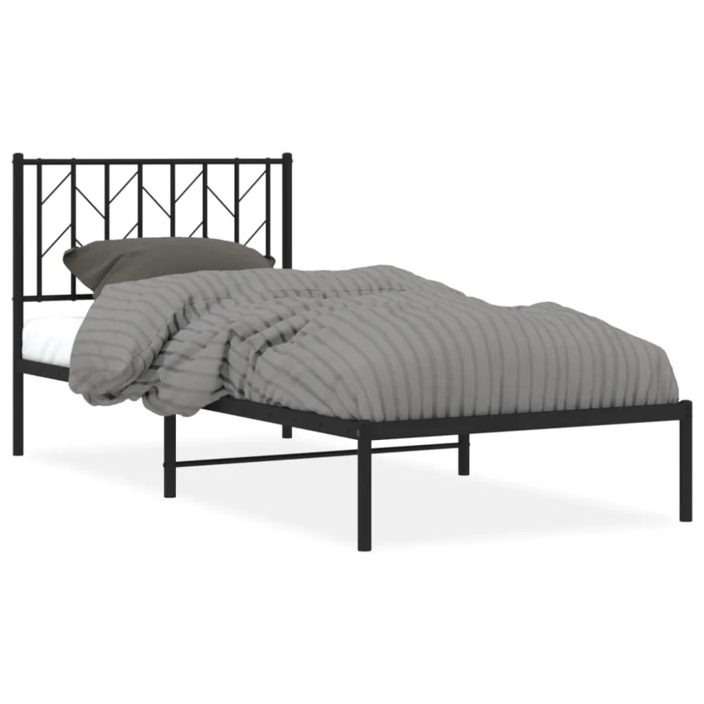 Bedframe met hoofdbord metaal zwart 90x190 cm