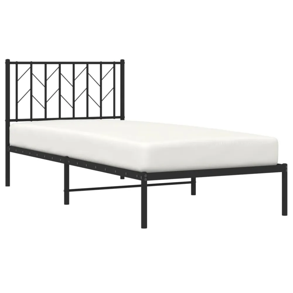 Bedframe met hoofdbord metaal zwart 90x190 cm