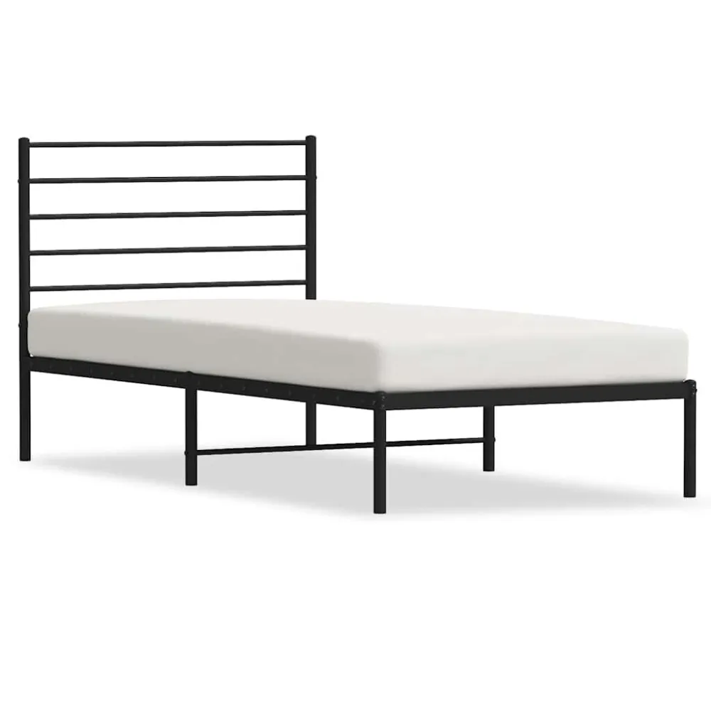 Bedframe met hoofdbord metaal zwart 90x190 cm