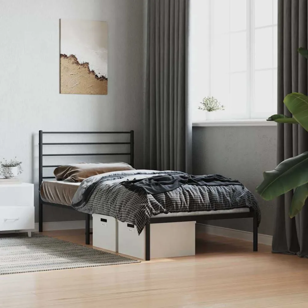Bedframe met hoofdbord metaal zwart 90x190 cm
