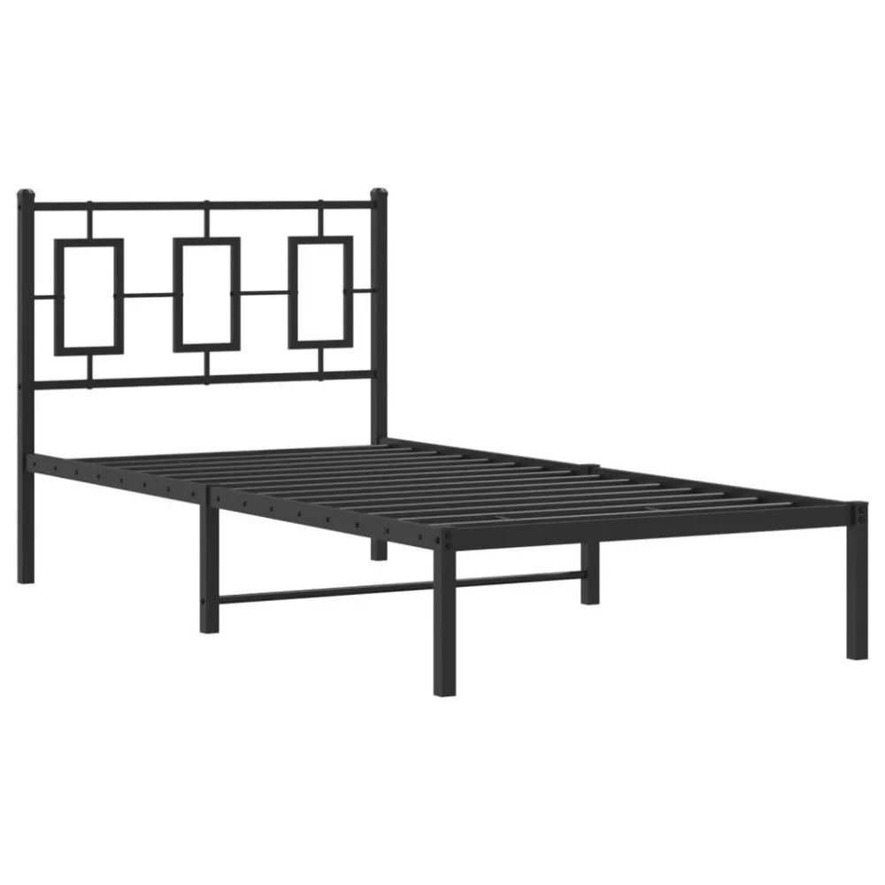 Bedframe met hoofdbord metaal zwart 90x190 cm