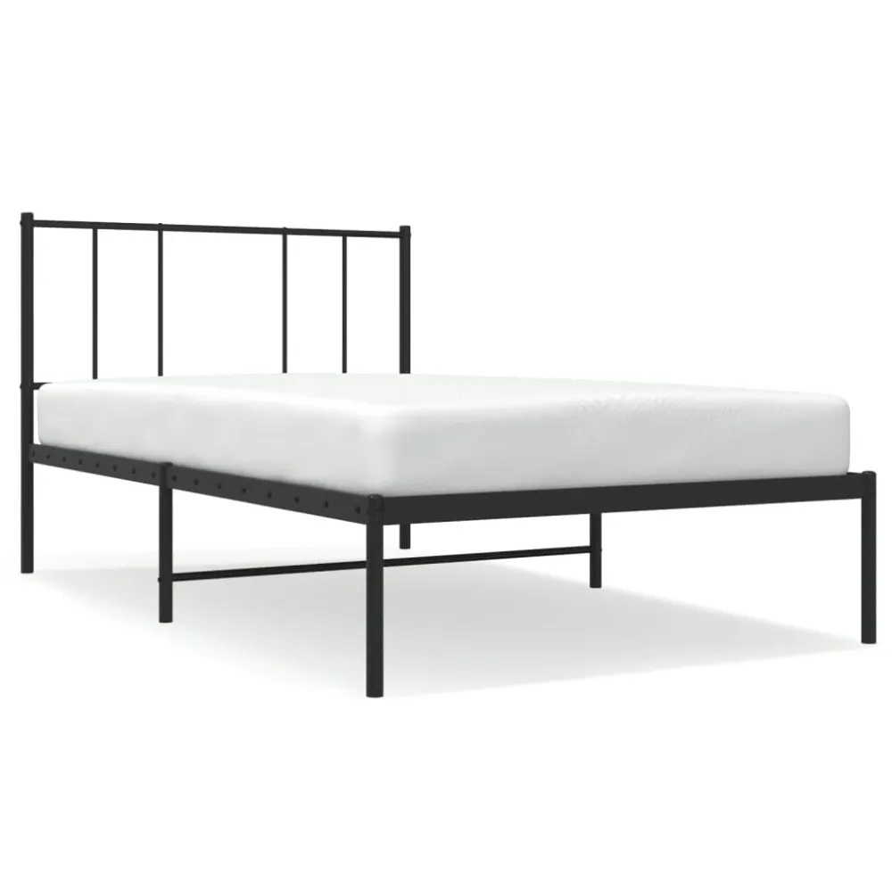 Bedframe met hoofdbord metaal zwart 90x190 cm
