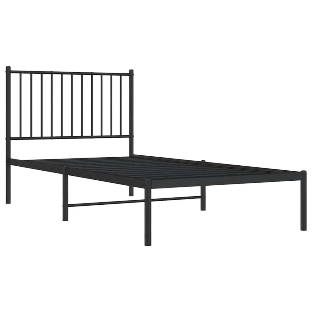 Bedframe met hoofdbord metaal zwart 90x190 cm