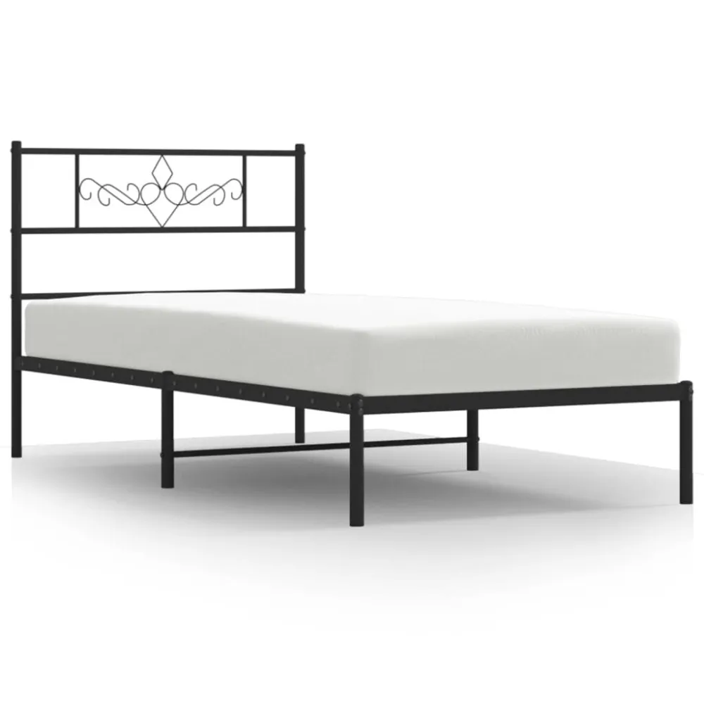 Bedframe met hoofdbord metaal zwart 90x190 cm
