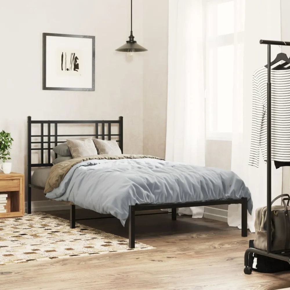 Bedframe met hoofdbord metaal zwart 90x190 cm