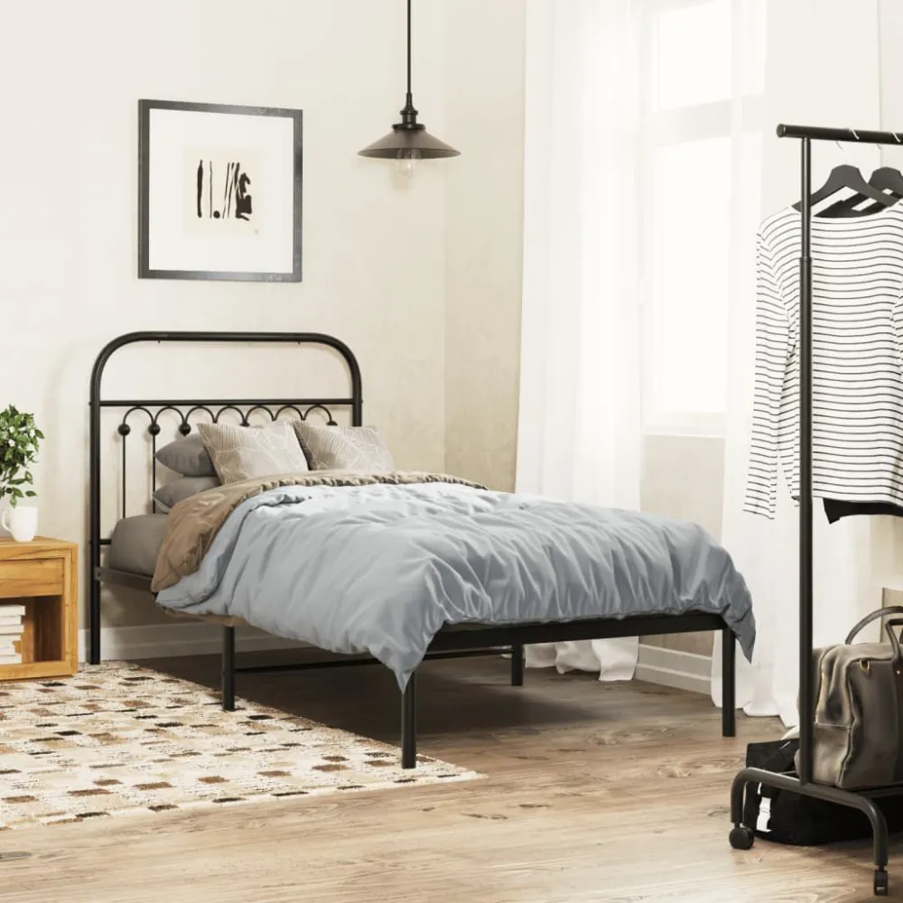 Bedframe met hoofdbord metaal zwart 90x190 cm