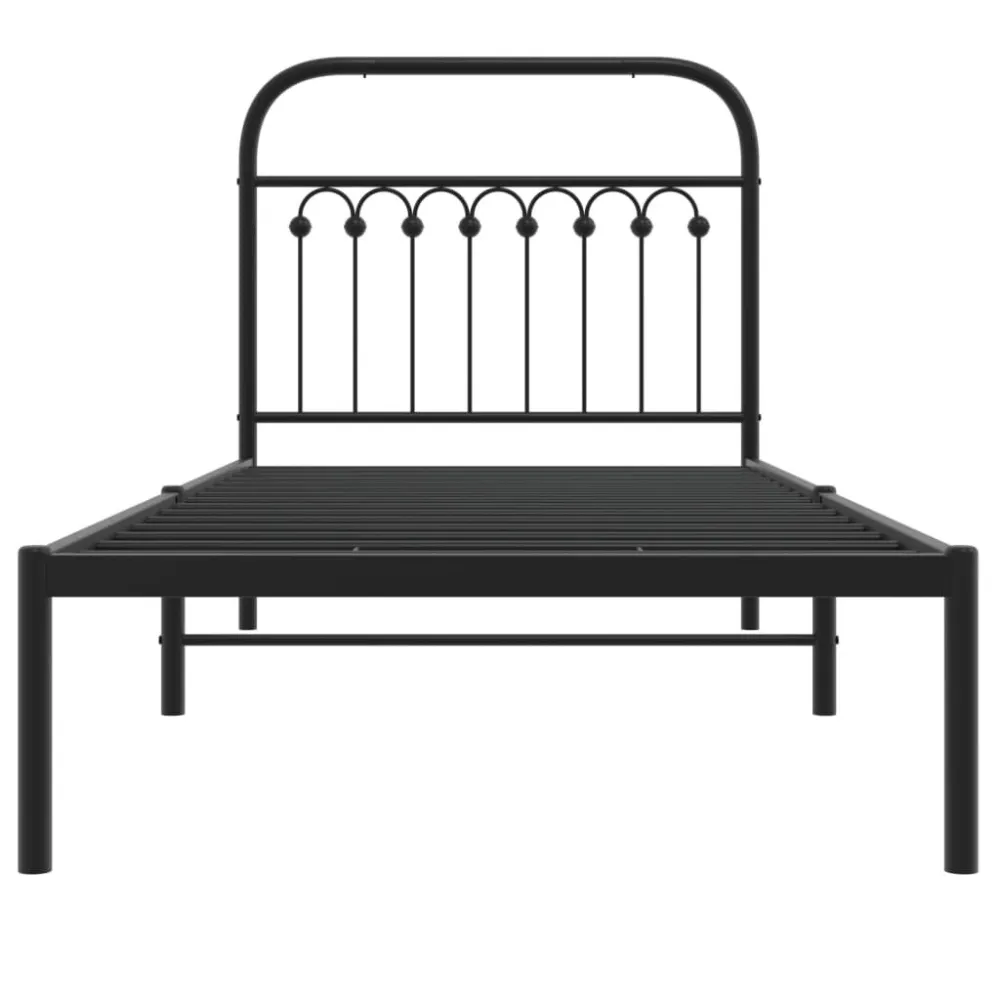 Bedframe met hoofdbord metaal zwart 90x190 cm