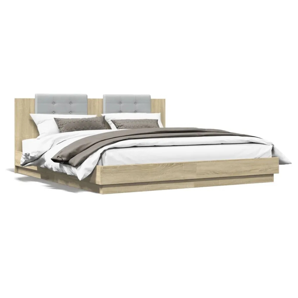 Bedframe met hoofdbord sonoma eikenkleurig 160x200 cm