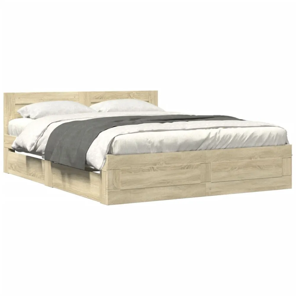 Bedframe met hoofdbord sonoma eikenkleurig 160x200 cm