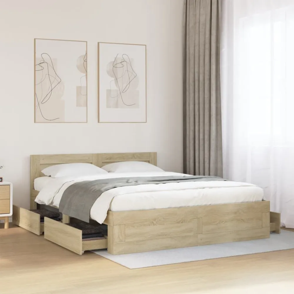 Bedframe met hoofdbord sonoma eikenkleurig 160x200 cm