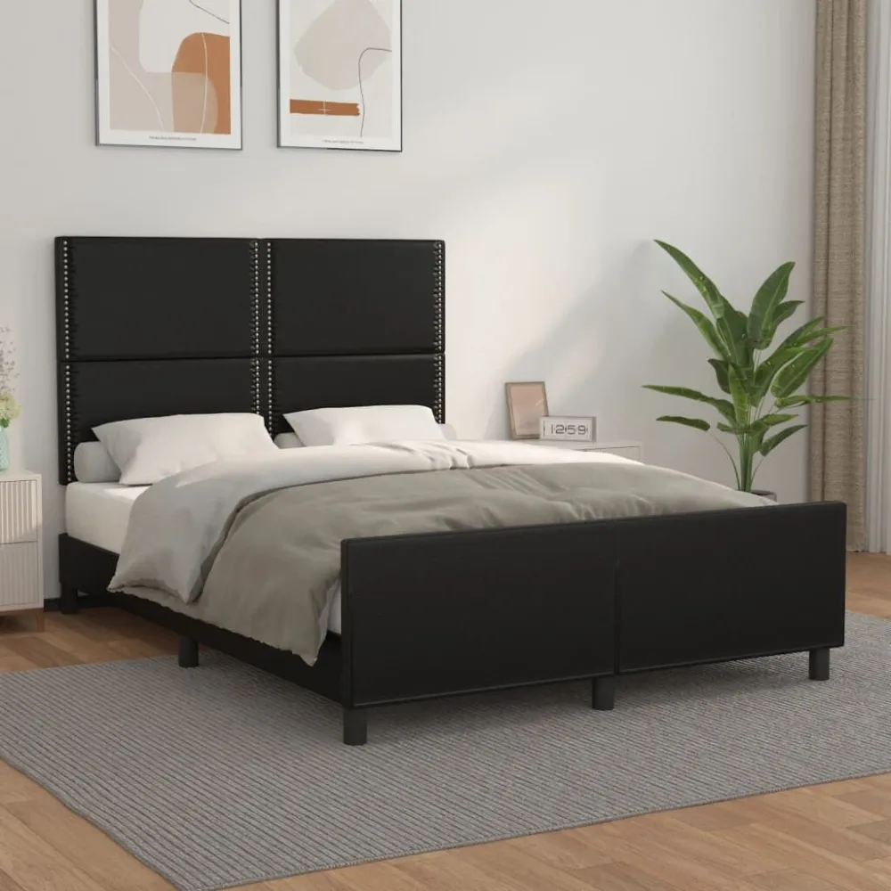 Bedframe met hoofdeind kunstleer zwart 140x190 cm
