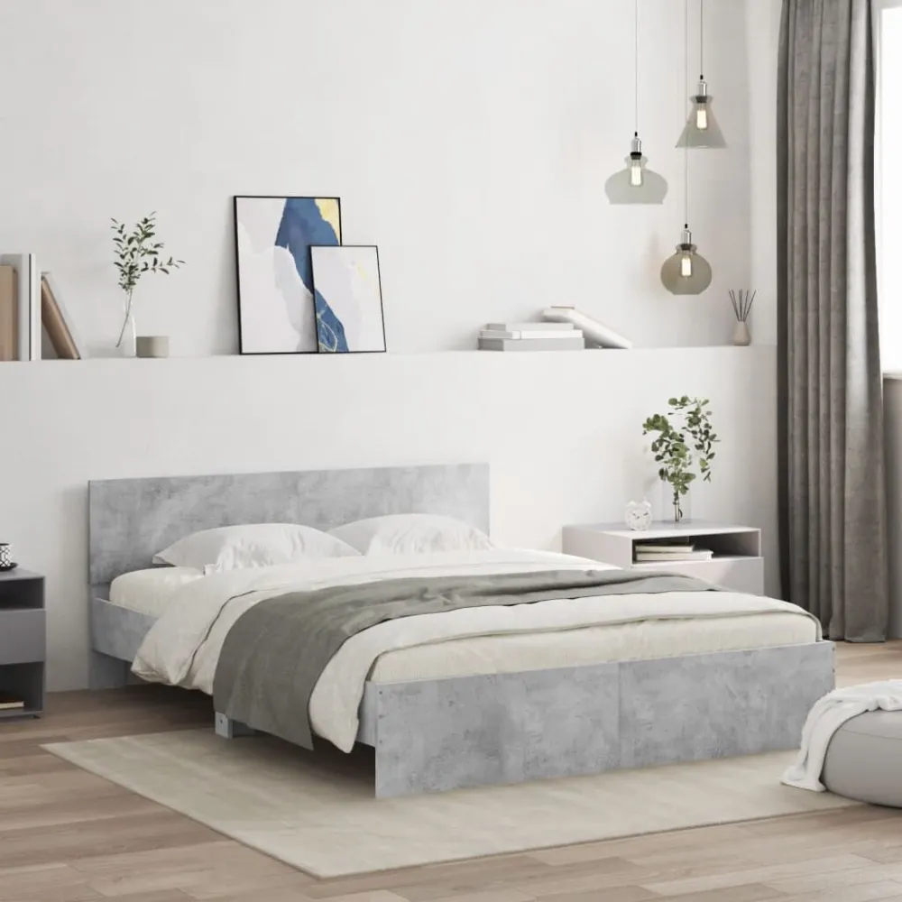 Bedframe met hoofdeinde betongrijs 150x200 cm