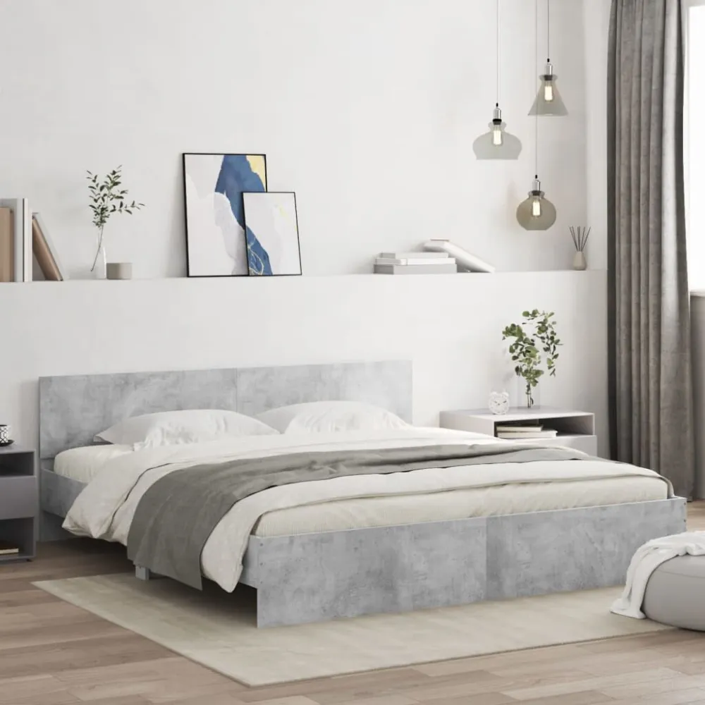 Bedframe met hoofdeinde betongrijs 200x200 cm