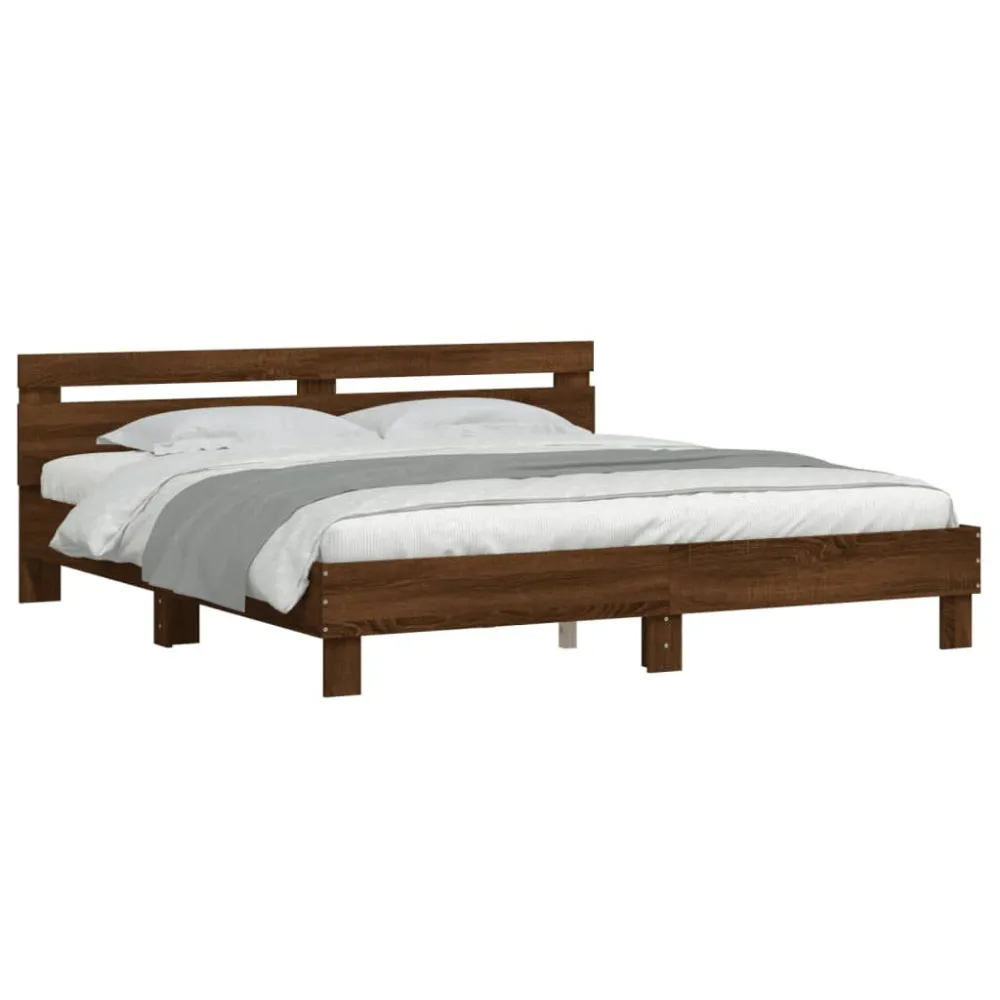 Bedframe met hoofdeinde bewerkt hout bruineikenkleur 160x200 cm