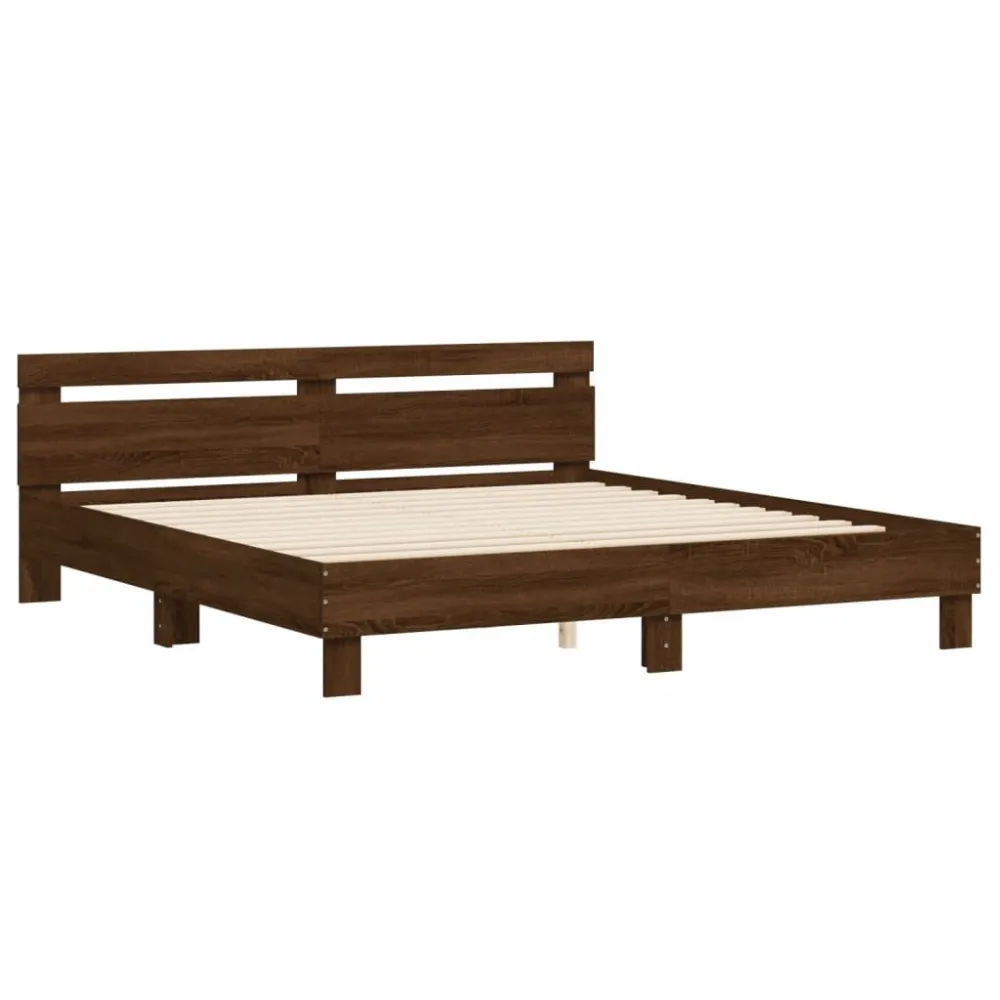 Bedframe met hoofdeinde bewerkt hout bruineikenkleur 180x200 cm