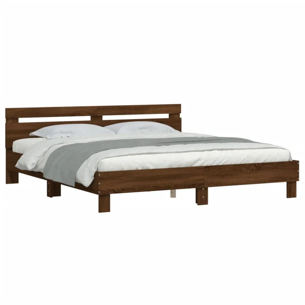 Bedframe met hoofdeinde bewerkt hout bruineikenkleur 180x200 cm