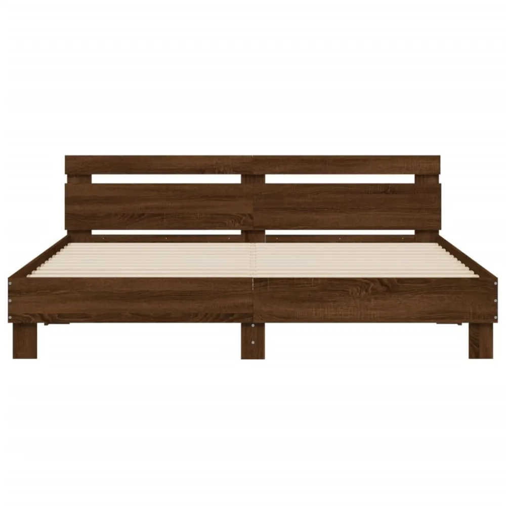 Bedframe met hoofdeinde bewerkt hout bruineikenkleur 200x200 cm