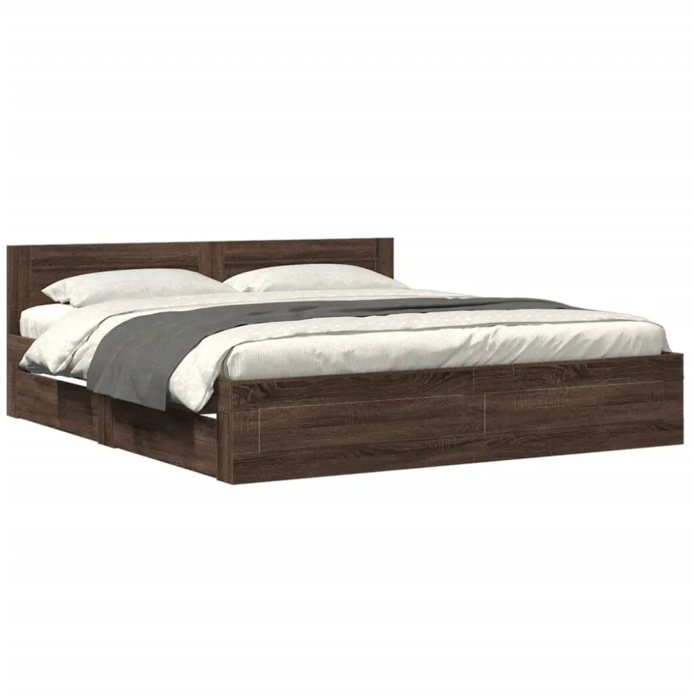 Bedframe met hoofdeinde bewerkt hout bruineikenkleur 180x200 cm