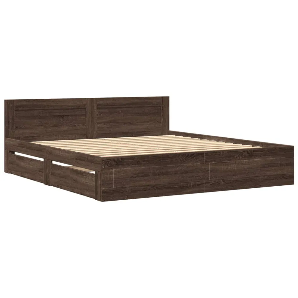 Bedframe met hoofdeinde bewerkt hout bruineikenkleur 180x200 cm